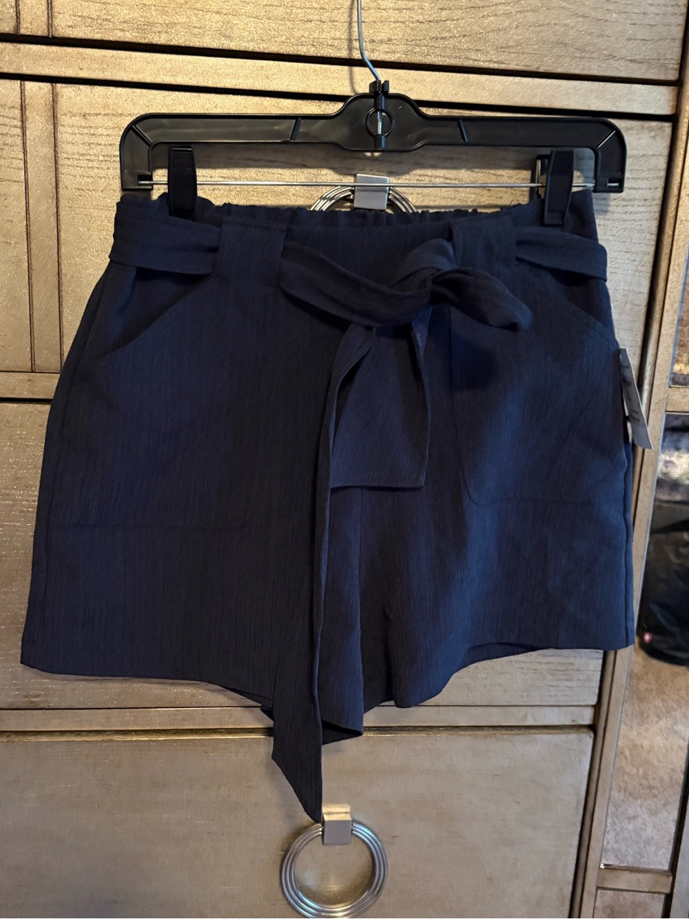 Leith Navy High-Waist Tie Front Shorts